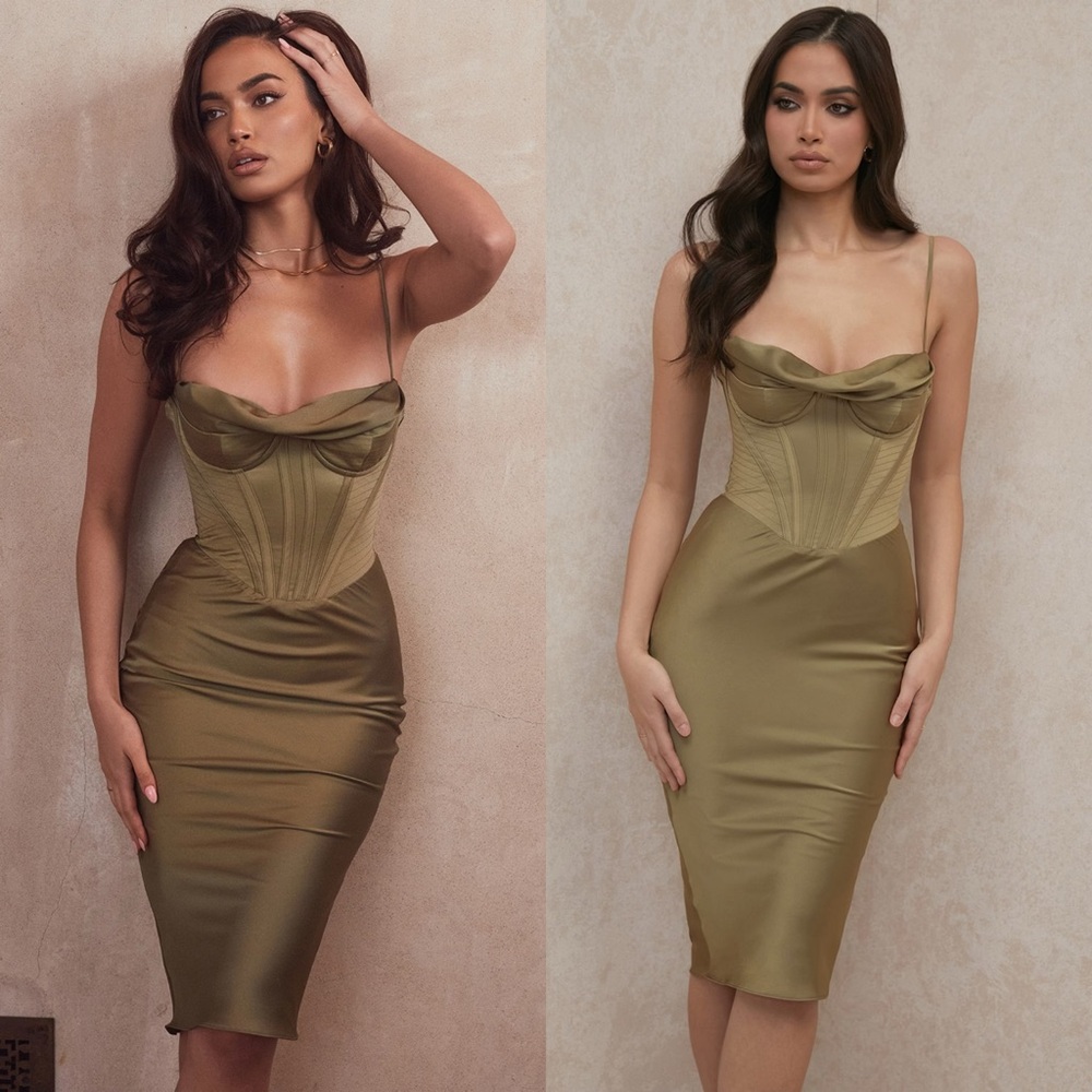 House of CB Myrna olive corset slip dress